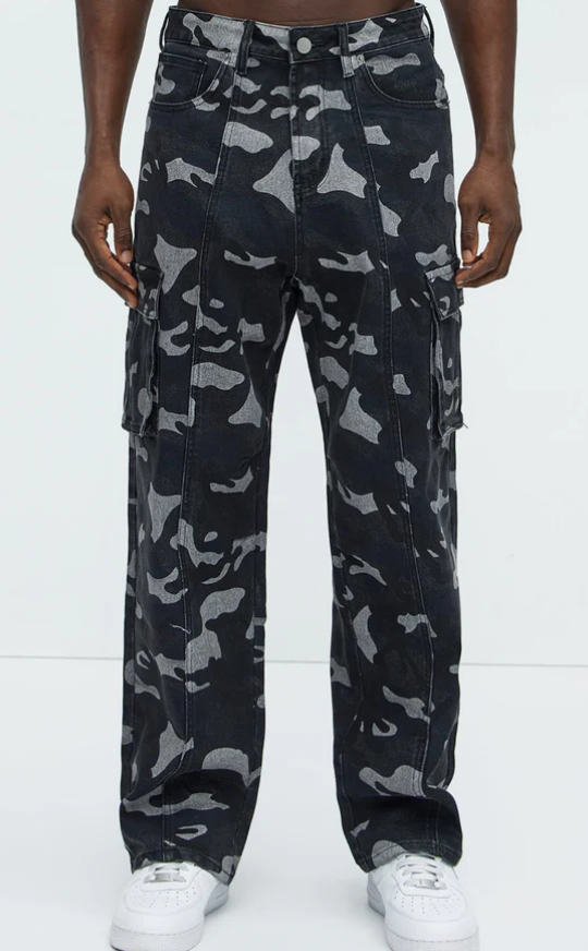 Jeans Cargo Baggy Fashion Nova | Camo Negro/Combo