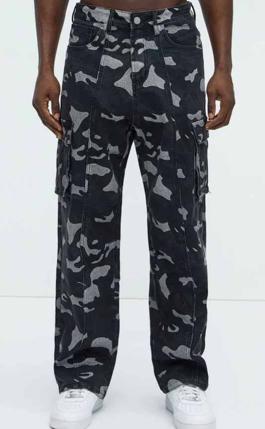 Jeans Cargo Baggy Fashion Nova | Camo Negro/Combo